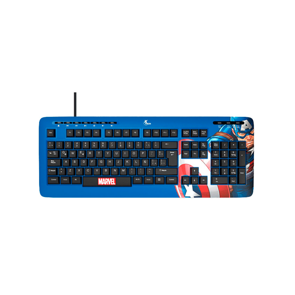TECLADO USB XTECH XTK-M401CA CAPITAN AMERICA ESP/AZUL/MULTIMEDIA PSJ