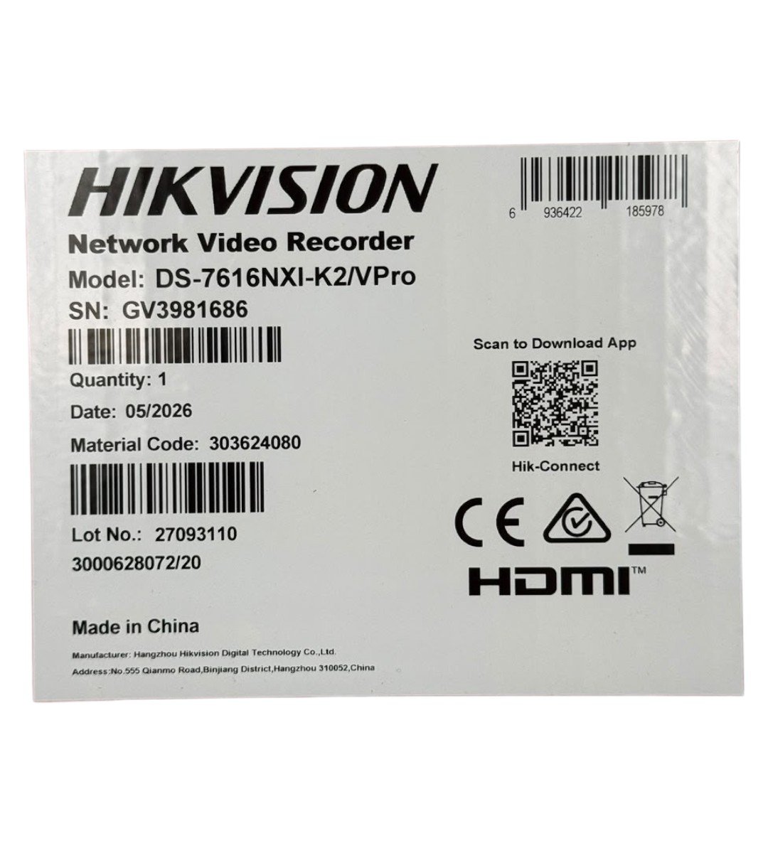 NVR Hikvision 16 Canales 4K DS-7616NXI-K2/VPRO AcuSense